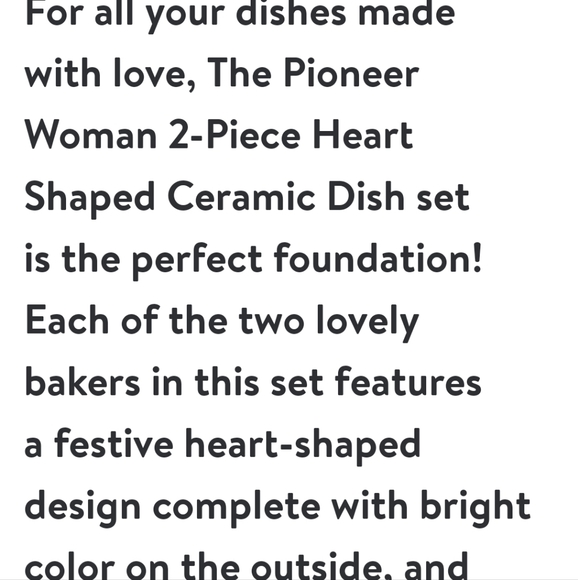 ❤️ New Pioneer Woman 2-Piece Ceramic Heart Shaped Baking Dish - Picture 2 of 9
